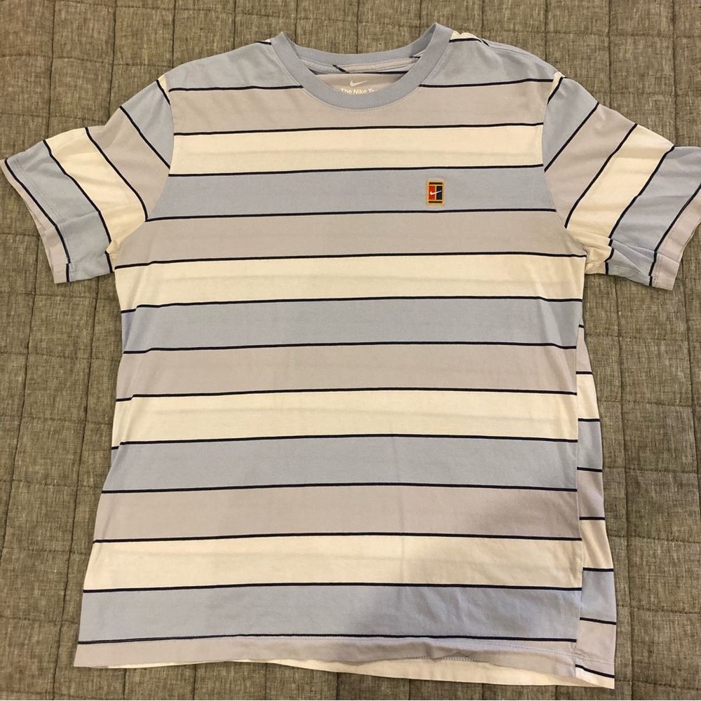 Nike Court Men's Light Blue and White Striped Tee